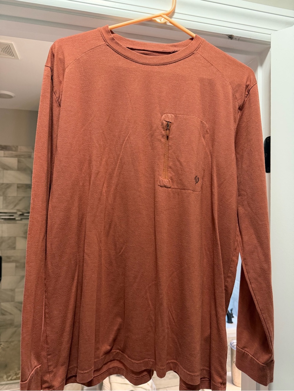 Men's Long-Sleeve Zip Chest Pocket Tee in Rust